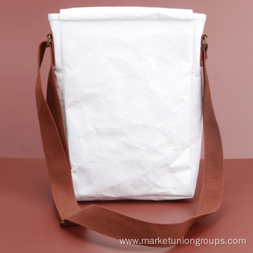 White Kraft Paper Crossbody Bag Spacious Shoulder Bag For School